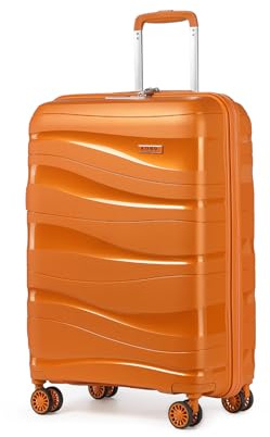 KONO Handgepäckkoffer 55cm Leicht Reisekoffer aus Polypropylen Hartschale Koffer mit 4 Rollen und TSA Schloss, 55x40x20cm (Orange)