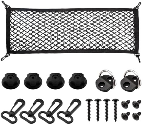 VEHIRIE Kofferraumnetz Gepäcknetz Auto SUV Kofferraum Netz Gepäck Organizer Hinten 90 x 30 cm im Taschenstil mit 8 Haken Hochelastisch Kfz Gepäcknetz Gepäckschutznetz
