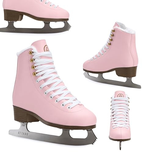 ATTABO Eiskunstlauf Schlittschuhe Kinder ISLA Rosa Größe 31 EU Edelstahlkufe Ideal für Anfänger oder Fortgeschrittene PVC-Obermaterial Starke Knöchelunterstützung Stabilität und Komfort auf dem EIS