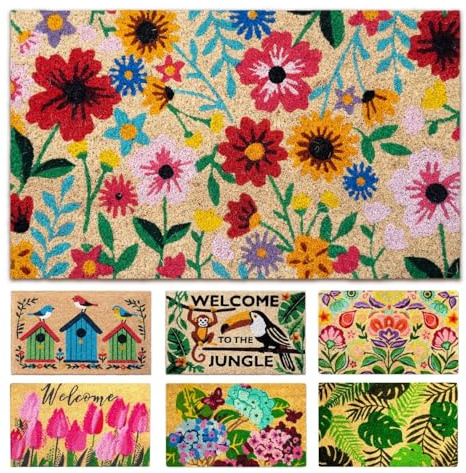 LUA VIKA Fußmatte Kokos - Botanisch - 40x70 cm - Fussmatte Aussen und Innen - Fussmatten Haustür - Türmatte Außen - Fußmatten - Kokosmatte Fußmatte