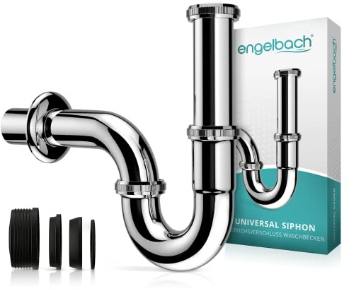 Engelbach® Siphon Waschbecken inkl. Gummimanschette 1 1/4 - Universal Syphon, Röhrensiphon für Badezimmer mit Montage-Video