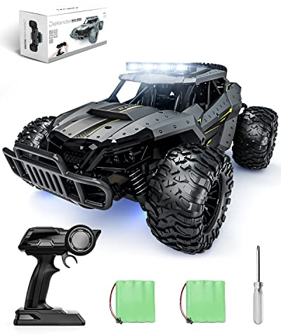 Tecnock Ferngesteuertes Auto 1:16 mit Scheinwerfer und Fahrgestellbeleuchtung, All Terrain Off Road RC Monstertruck 2,4GHz Spielzeug, 2 Akku für 60 Min. Laufzeit - Geschenk für Erwachsene Kinder