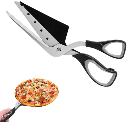 Vicloon Pizzaschere, Pizzaschneider mit Scharfer Klingen, Pizza Schere Abnehmbarem, Mehrzweck-Küchenschere aus lebensmittelechtem Edelstahl mit Weichem Griff, 27 CM, Schwarz