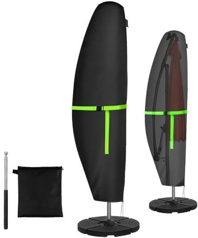 GEMITTO Sonnenschirm Schutzhülle mit Stab, Ampelschirm Schutzhülle Wasserdicht 280x30x81/46cm Outdoor Sonnenschirm Abdeckung für 2 bis 4m Schirme, 420D Wetterfest Sonnenschutz Winddicht Schirmhülle