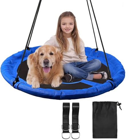 REDCAMP Nestschaukel [Ø 110 cm], Wetterfeste Textilene Hängeschaukel Outdoor Indoor Belastbar bis 227 kg, höhenverstellbar Rundschaukel Gartenschaukel Tellerschaukel für Hinterhof Spielplatz, Blau