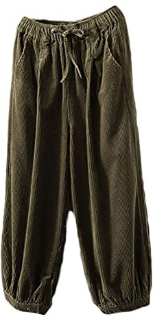 FTCayanz Damen Cordhosen Weite Hosen Elastische Taille Baumwolle Kordelug Haremshose Freizeithose mit Taschen