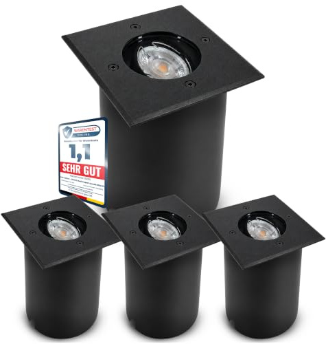 SSC-LUXon JUAVI Bodeneinbauleuchte 4er Set schwarz eckig IP67 GU10 230V | Vier befahrbare Bodenstrahler bis 2000kg - schwenkbar für Terrasse, Einfahrt & Wege, IP67, für GU10 ohne Leuchtmittel