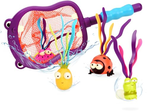 B. toys Nilpferd-Tauchset, Poolspielzeug mit Netz und Tauchfiguren | 5-teiliges Set mit Nilpferd-Netz und 4 gewichteten Tauchspielzeugen für Pool- und Wasserspiele, Nilpferd-Tauchset, 3+ Jahre