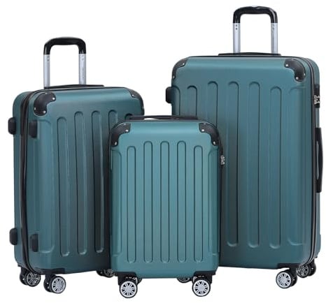 BEIBYE 2045 Zwillingsrollen 3tlg. Reisekoffer Koffer Kofferset Trolleys Hartschale in 20 Farben (Dunkelgrün)