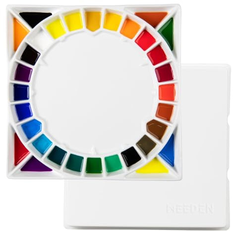 MEEDEN Große 32-Well Keramik Palette Mischpalette mit Deckel, Malpalette aus Porzellan für Aquarell Gouache Acryl Ölgemälde, 12-3/5-Zoll Weiß