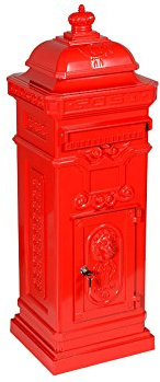antiker englischer Standbriefkasten LUNA, Farbe Rot, Material Aluminium, rostfrei, Höhe: 102cm, nostalgischer Standbriefkasten Briefkasten Postkasten Antik Retro Jugendstil freistehend Standpostkasten