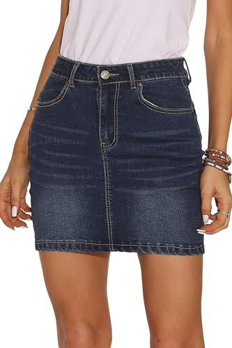 GUANYY Mini-Jeansrock für Damen, elastisch, figurbetont, hohe Taille, lässiger Jeansrock