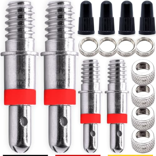 Fahrradventil Blitzventil Ersatz-Set Premium: 4X Dunlop Ventil-Einsatz mit Dichtung, Ventil-Mutter, Ventil-Kappe, Zubehör Ersatzteile Rad Trekking City-Bike, Puky Laufrad, Fahrrad-Ventil DV