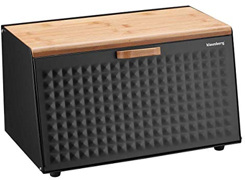Klausberg Brotbox Brotkasten Brotkiste Holz Edelstahl Brotkorb (Black)