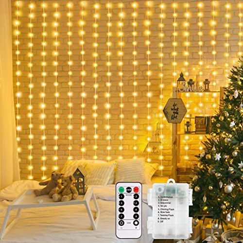 DBFAIRY 2x2M Lichtervorhang Batterie innen mit 8 Modi Fernbedienung Timer
