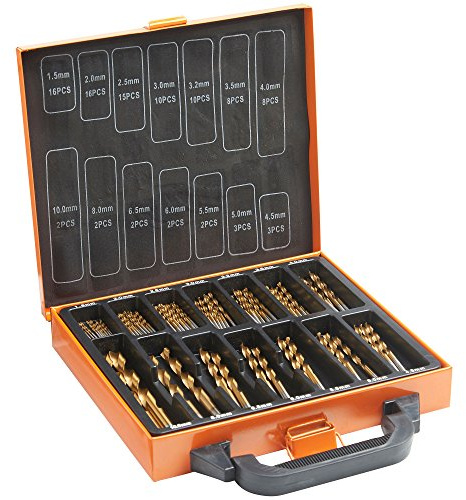VonHaus 99-tlg. HSS Bohrer Set mit Bohrerkassette, 1,5-10 mm High Speed Metalbohrer aus Titanbeschichtetem Stahl – Bohrerset für Holz, Mauerwerk und Metal
