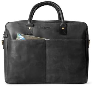 HOLZRICHTER Berlin - Große Aktentasche aus Leder (No 1-1), 30 x 39 x 10 cm Laptoptasche für Herren, Hochwertiges 15 Briefcase für die Arbeit, Businesstasche in Schwarz/Anthrazit