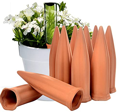 B SEPOR 10er-Set Keramik XL-Bewässerungs-Tonkegel für Glas- und PET-Flaschen, Terrakotta Pflanzenbewässerungsgeräte für den Urlaub