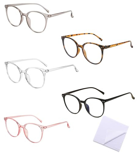 VVQWCY 5 Pack Blaulichtfilter Brille Damen Ohne Stärke, Blaufilter Brille Herren, Blue Light Glasses Anti Blaulicht Bildschirmbrille mit einem Objektivtuch