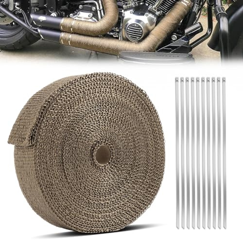 GEAREVER 20M*5CM Hitzeschutzband Basaltfaser mit 10 Kabelbinder Edelstahl | Hitzeschutzband Auspuff, für Fächerkrümmer Thermoband ,Krümmerband, Auto Motorrad, Auspuff (Titanium)