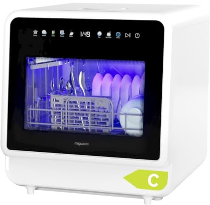 magicplux Mini Geschirrspüler ohne Wasseranschluss, Tischgeschirrspüler mit Farb-Touchscreen, Kleine Spülmaschine mit 3 Sprüharme, 5 Gedecke, 5+3 Programme, Energieklasse C