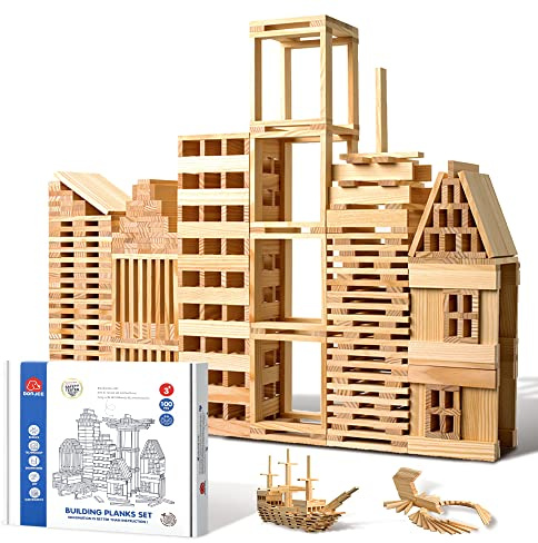 ICEKO KN 100 Stück Holzbausteine Natur,Spielzeug ab 3 4 5 6 Jahre, Bauklötze Holz für Kinder,Geschenke Junge und Mädchen , Ostergeschenke, Kreatives