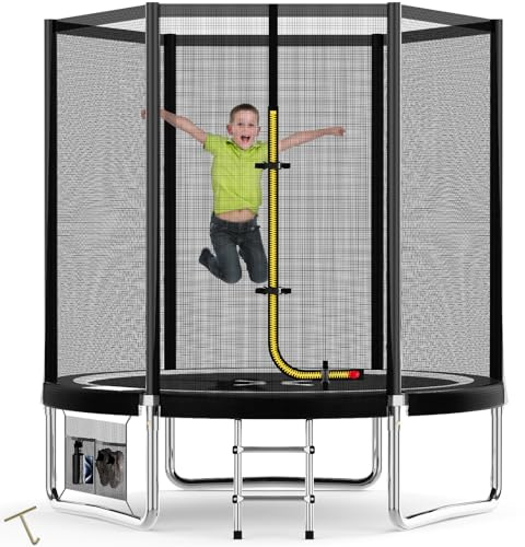 Devoko Trampolin Outdoor Ø 183/228/305/366/427 cm Indoor Trampolin Kinder Gartentrampoline, Komplettset mit Schuhnetz, Leiter, Randabdeckung, Sicherheitsnetz, Belastbarkeit 50 kg (Schwarz)