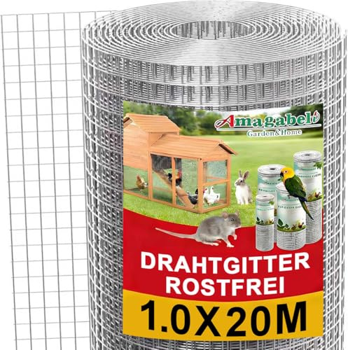 Amagabeli 1,0m X 20 Meter Hasengitter Volierendraht 12,7 mm Maschenweite Maulwurfgitter Wühlmausgitter Hochbeet Zaun Hühnerdraht Maschendrahtzaun Kaninchendraht Verzinkt Drahtgitter
