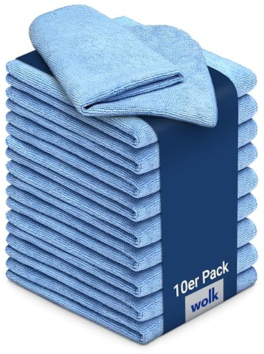 wolk Mikrofasertücher 40x40 cm 10er Pack blau, fusselfreie Putztücher & Reinigungstücher, Mikrofasertuch für Küche Bad Auto, Putzlappen & Poliertücher, 200 g/m²