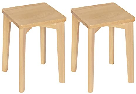 WOLTU Esszimmerstühle Massivholz, rechteckiger Holzhocker, Holzstuhl ohne Lehne, Sitzhocker, Hocker für Küche Wohnzimmer Schlafzimmer Büro, Naturholzfarbe, 31 x 44,5 x 31 cm, BH344ei-2