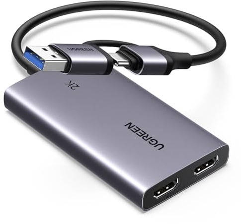 UGREEN Video Capture Card, HDMI auf USB 3.1 Gen 1 Video Capture Card mit 2K 30Hz Aufnahme und 4K 30Hz Loop-Out, für DSLR,Switch,PS5, Windows8.1/10/11, MacOS, Linux, Live-Streaming und Aufzeichnung