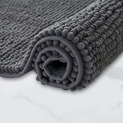 Decomira Badematte rutschfest WC Vorleger mit Ausschnitt | Als Badteppich Set kombinierbar | Badezimmer-Teppich Bad-Vorleger waschbar aus Chenille | Für freistehende Toiletten | Dunkelgrau - 45x45 cm