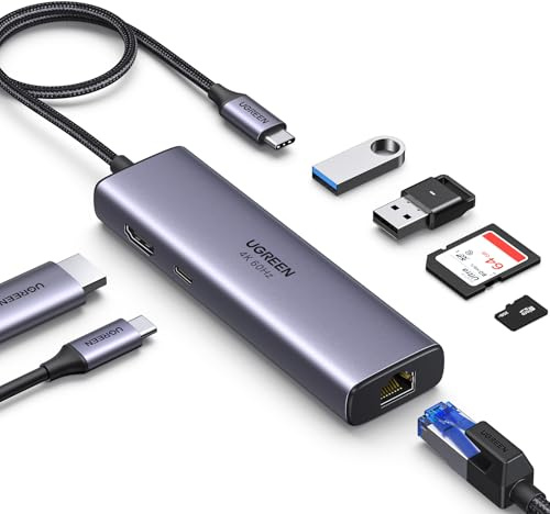 UGREEN Revodok 107 USB C Hub Ethernet 7 in 1 Dock mit 4K 60Hz HDMI, LAN RJ45, PD 100W, SD/TF, 2 USB 3.0 Kompatibel mit iPhone 17/16, Mac mini M4, MacBook Pro/Air, iPad Pro, Surface Pro 7, iMac usw.