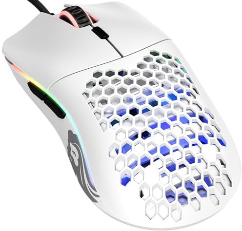 GLORIOUS Gaming Model O Wired Gaming Mouse – superleichtes Wabendesign mit 67 g, RGB-Beleuchtung, Pixart 3360 Sensor, Omron-Schaltern, beidhändig – Mattweiß