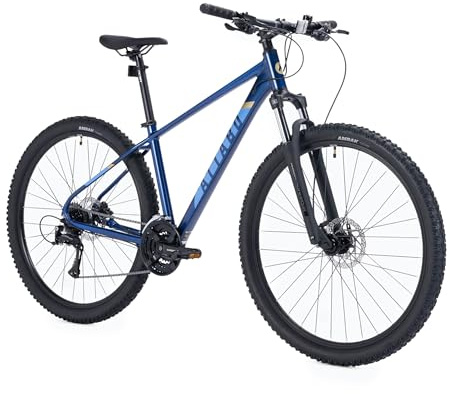 ATTABO Herrenfahrrad Alpe 3.0 mit Aluminiumrahmen 21 Ergonomischer Lenker Hydraulische Scheibenbremsen Blau Mountainbike mit 29 Rädern mit Zubehör Verstellbarer Sattel 24-Gang Schaltung