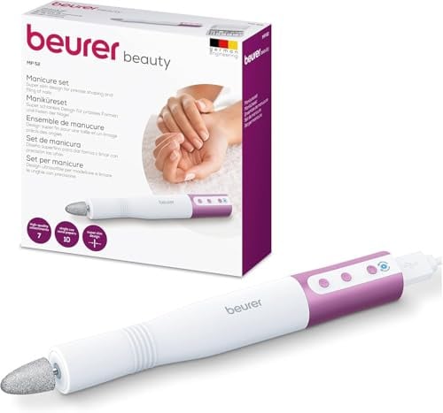 Beurer MP 52 Maniküreset, elektrisches Maniküregerät für präzise Nagelpflege, für Kunstnägel geeignet, besonders leistungsstarker Nagelfräser, bis zu 15.000 U/min, 8 hochwertige Aufsätze