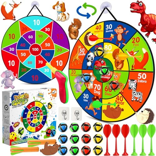 Amzeeniu 66cm Klett-Dartscheibe Kinder-Dartspiel mit 12 klebrigen Bällen, 6 Pfeilen und 2 Haken - Wurf-Spiel für Einschulung und Geschenke