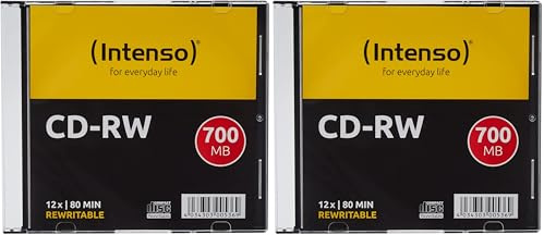 Intenso 2801622 CD-RW Rohlinge 700 MB, RW 12x Speed Kratzfest Cover-Card 20er Pack Slim Case
