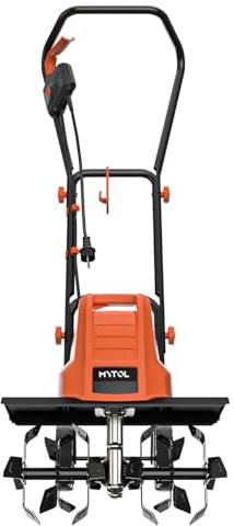 MYTOL 1500W Motorhacke Elektrisch, 45cm Arbeitsbreite, 22cm Arbeitstiefe, Leichtgewichts-gartenfräse mit 6×4 Robuste Stahlzinken, Klappbarer Griff, Doppelter Sicherheitsknopf, Überhitzungsschutz