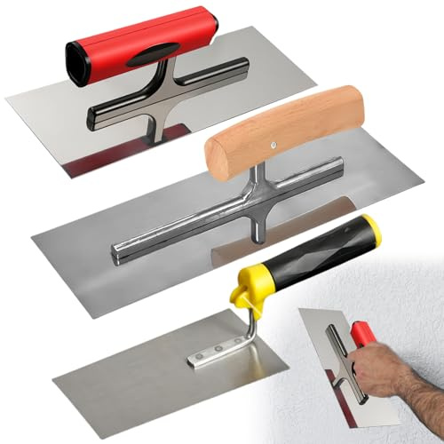 3 Stück Glättekelle, Profi Edelstahl Glättkelle, Set mit Putzkellen, Edelstahl Maurerkelle, Putzkelle Mit Softgriff Stuckateur Werkzeug, Glättscheibe Traufel mit Ergonomisch Griff, Glätter