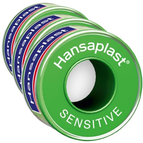 Hansaplast Fixierpflaster Sensitive (5 m x 2,5 cm), hypoallergenes Tapeband zur hautfreundlichen Fixierung von Wundverbänden, Heftpflaster Rolle mit starker Klebkraft (Packung mit 3)