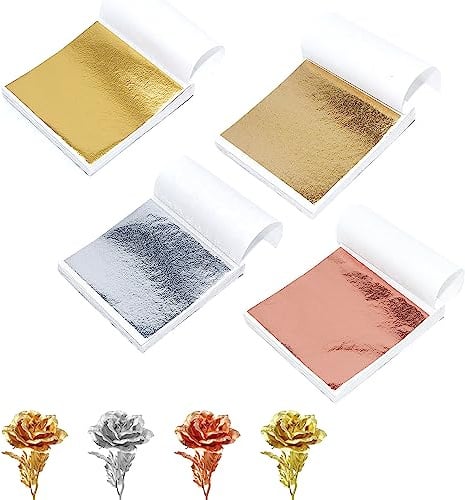 400 Stück Blatt-Imitation aus Rosé-Silber, Goldfolienblätter, Papiernagelfolie für Farbe, Harz, Nägel, Schmuck, Kunst, Vergoldung, Handwerk, Dekoration, Skulptur, Möbel (8,5 x 8 cm)