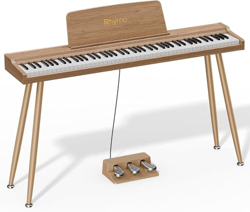 Rhymo Digital piano 88 Tasten Semi-Gewichtet - E-Piano mit Ständer, Triple Pedal, Bluetooth Audio/MIDI, 20W Lautsprecher, Mikrofon-Eingang, Dual Player Mode