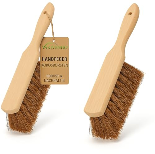 2er Set Kokos-Handfeger 280mm – Naturborsten Handbesen zum Kehren von grobem Schmutz und Staub im Innen- & Außenbereich