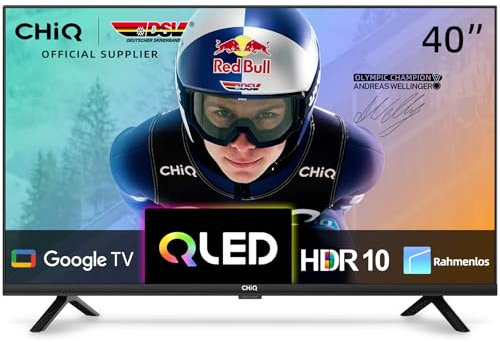 CHIQ L40QH7G QLED-Fernseher 40 Zoll, HDR 10, rahmenloses Design, Google TV, Google Assistant, integrierter Chromecast HDR10&HLG, Quad-Core CPU A55, 2,4/5 GHz Dual-Band WLAN, DBX-TV