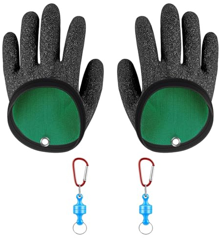 JINXIAN 1 Paar wasserdichte Angelhandschuhe Stichfest Anti Schnitt Landehandschuh Hecht mit 2 Magnetic Buckle Angelzubehör für Den Sicheren Umgang mit Hecht Zander Wels