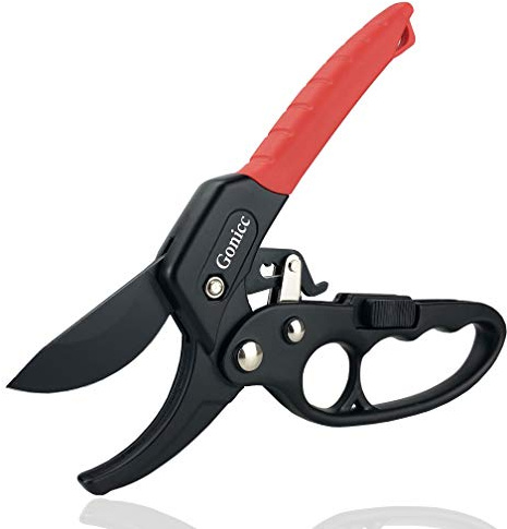 Gonicc Gardena Ratschenschere (GPPS-1011), Stabile Gartenschere mit Amboss-Schneide für stärkeres und trockenes Holz bis 24 mm Durchmesser, mit Ratschenmechanismus.