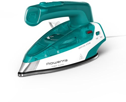 Rowenta First Class Reise-Dampfbügeleisen, klappbares Reiseformat, 45 g/Min. extra Dampfstoß, kompakt, leicht, schnelles Aufheizen, Vertikaldampf, 1000 Watt, Weiß/Petrol, DA1610E0