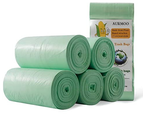 AURMOO Reißfest Müllbeutel 25L, Abbaubar Biomüllbeutel, Tropfsichere Mülltüten für Hausmüll, 150 Stück, Reißfeste Müllsäcke für Mülleimer, B50xH60cm, Grün