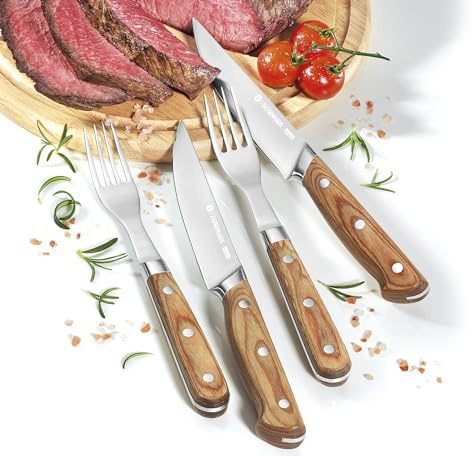 Zassenhaus Steakbesteck 2er-Set mit Griffen aus Pakkaholz, Steakbesteck-Set in Geschenkbox aus Holz